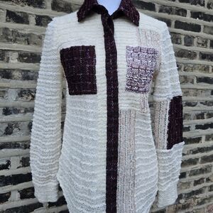 St. John Collection Burgundy and Cream Cardigan